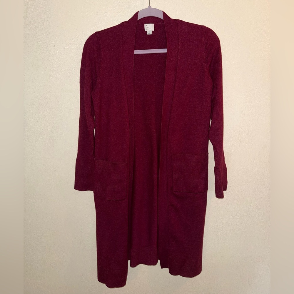 A New Day Women's Burgundy Open Front Cardigan Long Extra Small